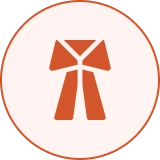 Orange martial arts belt icon on circle.