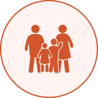 Silhouette of a family with two children.